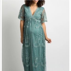 Pinkblush Sage Lace Mesh Overlay Maxi Dress